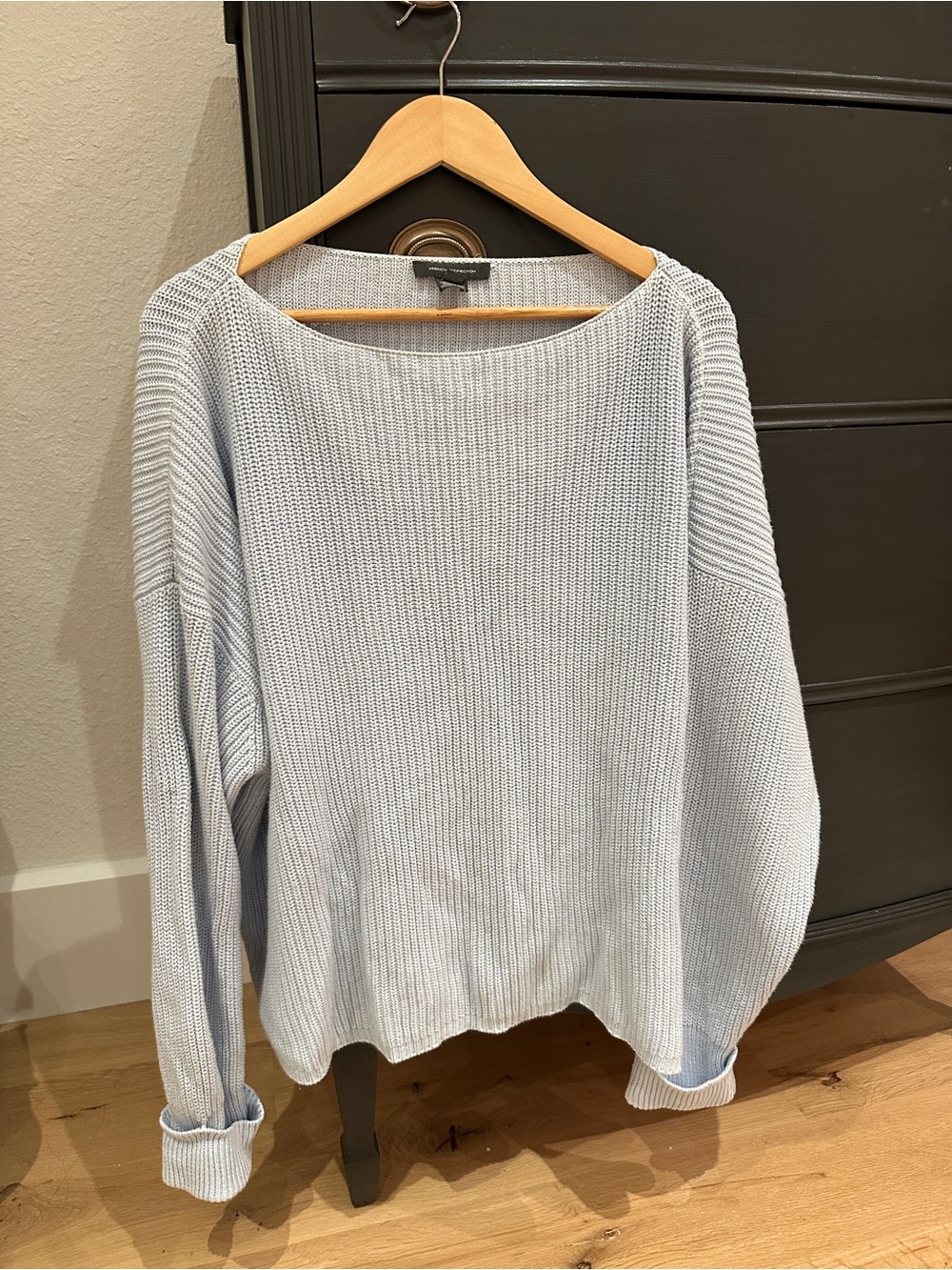 French Connection Light Blue Women's Knit Sweater M Medium Casual Boat Neck